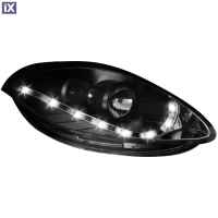 Φανάρια εμπρός led για Fiat Bravo (2007+) - μαύρα , με λάμπες (Η1) - σετ 2τμχ.