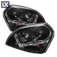 Φανάρια εμπρός led για Hyundai Tucson (2004+) - μαύρα , με λάμπες (Η1) - σετ 2τμχ.