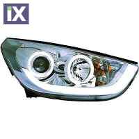 Φανάρια εμπρός angel eyes για Hyundai Tucson IX35 (2010+) - chrome , με λάμπες (Η1) - σετ 2τμχ.