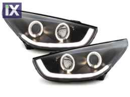 Φανάρια εμπρός angel eyes για Hyundai Tucson IX35 (2010+) - μαύρα , με λάμπες (Η1) - σετ 2τμχ.