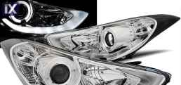 Φανάρια εμπρός angel eyes για Hyundai Elantra (2011+) - chrome , με λάμπες (Η1) - σετ 2τμχ.