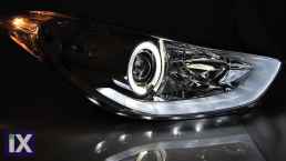 Φανάρια εμπρός angel eyes για Hyundai Elantra (2011+) - chrome , με λάμπες (Η1) - σετ 2τμχ.