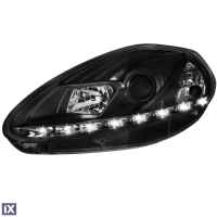 Φανάρια εμπρός led για Fiat Grande Punto (2005+) - black , με λάμπες (Η1) - σετ 2τμχ.