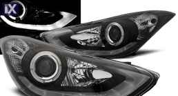 Φανάρια εμπρός led angel eyes για Hyundai Elantra (2011+) - μαύρα , με λάμπες (Η1) - σετ 2τμχ.