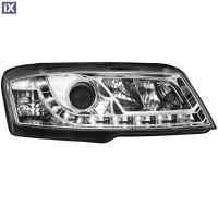 Φανάρια εμπρός led για Fiat Stilo 3 πορτο (2001-2008) - chrome , με λάμπες (Η1) - σετ 2τμχ.