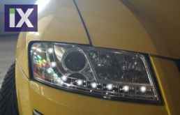 Φανάρια εμπρός led για Fiat Stilo 3 πορτο (2001-2008) - chrome , με λάμπες (Η1) - σετ 2τμχ.