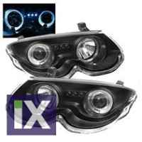 Φανάρια εμπρός angel eyes με led για Chrysler 300M (1999-2004) - μαύρα , με λάμπες (Η1) - σετ 2τμχ.