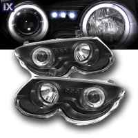 Φανάρια εμπρός angel eyes με led για Chrysler 300M (1999-2004) - μαύρα , με λάμπες (Η1) - σετ 2τμχ.