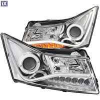 Φανάρια εμπρός led lightbar design για Chevrolet Cruze (2009-2012) - chrome , με λάμπες (Η1) - σετ 2τμχ.