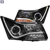 Φανάρια εμπρός led lightbar design για Chevrolet Cruze (2009-2012) - μαύρα , με λάμπες (Η1) - σετ 2τμχ.