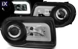 Φανάρια εμπρός με led για Chrysler 300C (2004-2008) - μαύρα , με λάμπες (Η1) - σετ 2τμχ.