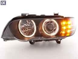 Φανάρια εμπρός για BMW X5 (1999-2003) - μαύρα με led φλας , χωρίς λάμπες (Η7) - σετ 2τμχ.