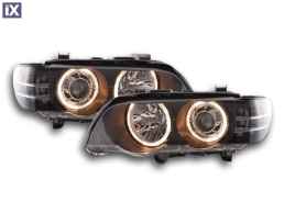 Φανάρια εμπρός για BMW X5 (1999-2003) - μαύρα με led φλας , χωρίς λάμπες (Η7) - σετ 2τμχ.