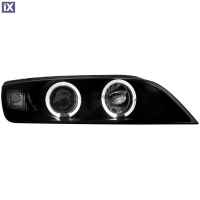 Φανάρια εμπρός angel eyes για BMW Z3 (1996-2002) - black , με λάμπες (Η1) - σετ 2τμχ.