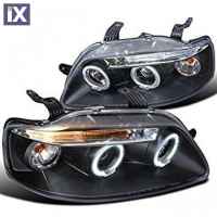 Φανάρια εμπρός led angel eyes για Chevrolet Aveo (2003-2006) - μαύρα , με λάμπες (Η1) - σετ 2τμχ.