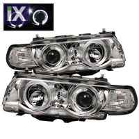 Φανάρια εμπρός angel eyes BMW E38 (1998-2001) - chrome , με λάμπες (Η1) - σετ 2τμχ.