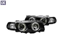 Φανάρια εμπρός angel eyes BMW E38 (1998-2001) - μαύρα , με λάμπες (Η1) - σετ 2τμχ.