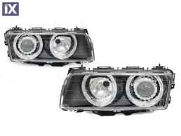 Φανάρια εμπρός angel eyes BMW E38 (1994-1998) - μαύρα , χωρίς λάμπες (Η7) - σετ 2τμχ.