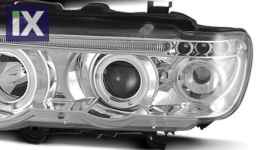 Φανάρια εμπρός angel eyes για BMW X5 E53 (1999-2003) - chrome , με λάμπες (Η1) - σετ 2τμχ.