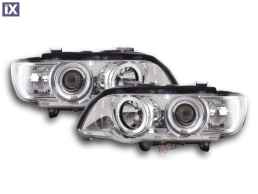 Φανάρια εμπρός angel eyes για BMW X5 (1999-2003) - chrome , με λάμπες (Η1) - σετ 2τμχ.