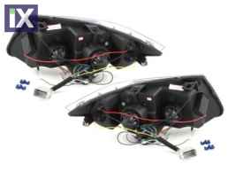 Φανάρια εμπρός led angel eyes για BMW E90(2005-2008) - black , με λάμπες (Η1) - σετ 2τμχ.