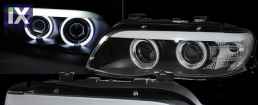 Φανάρια εμπρός angel eyes για BMW X5 (2003-2007) - black , με λάμπες (Η1) - σετ 2τμχ.