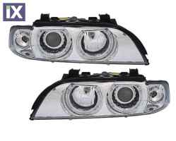 Φανάρια εμπρός angel eyes για BMW E39 (1995-2000) - χρωμίου , χωρίς λάμπες (Η7) - σετ 2τμχ.