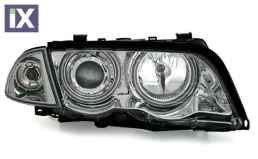 Φανάρια εμπρός angel eyes για BMW E46 sedan (1998-2001) - chrome , χωρίς λάμπες (Η7) - σετ 2τμχ.