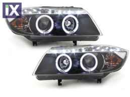 Φανάρια εμπρός led Dayline για BMW E90(2005-2008) - μαύρο , με λάμπες (Η1) - σετ 2τμχ.