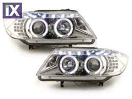 Φανάρια εμπρός led angel eyes για BMW E90(2005-2008) - μαύρο , με λάμπες (Η1) - σετ 2τμχ.