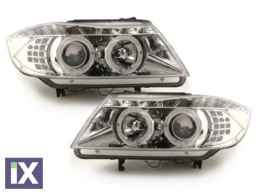 Φανάρια εμπρός led angel eyes για BMW E90(2005-2008) - μαύρο , με λάμπες (Η1) - σετ 2τμχ.