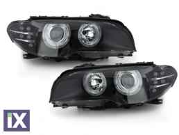 Φανάρια εμπρός angel eyes για BMW E46 coupe με led φλας (2003-2006) , χωρίς λάμπες (Η7) - σετ 2τμχ.