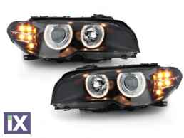 Φανάρια εμπρός angel eyes για BMW E46 coupe με led φλας (2003-2006) , χωρίς λάμπες (Η7) - σετ 2τμχ.