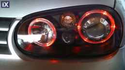 Φανάρια εμπρός angel eyes για BMW E46 coupe με led φλας (2003-2006) , χωρίς λάμπες (Η7) - σετ 2τμχ.