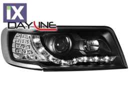 Φανάρια εμπρός led για Audi 100 C4 (1990-1994) - μαύρα , με λάμπες (Η1) - σετ 2τμχ.