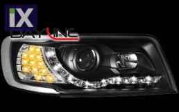 Φανάρια εμπρός led για Audi 100 C4 (1990-1994) - μαύρα , με λάμπες (Η1) - σετ 2τμχ.