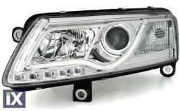 Φανάρια εμπρός led lightbar για Audi A6 4F (2004-2008) - chrome , με λάμπες (Η1) - σετ 2τμχ.