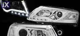 Φανάρια εμπρός led lightbar για Audi A6 4F (2004-2008) - chrome , με λάμπες (Η1) - σετ 2τμχ.