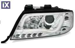 Φανάρια εμπρός lightbar για Audi A6 C5 (1997-2001) / Allroad 1999-2005 - χρωμίου , με λάμπες (Η1) - σετ 2τμχ.