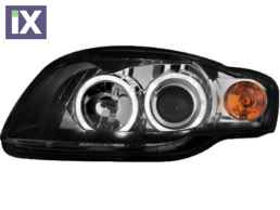 Φανάρια εμπρός angel eyes για Audi A4 (2004-2008) - μαύρα , χωρίς λάμπες (Η7) - σετ 2τμχ.