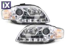 Φανάρια εμπρός led Daylight για Audi A4 (2004-2008) - chrome , με λάμπες (Η1) - σετ 2τμχ.