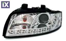 Φανάρια εμπρός led Dayline για Audi A4 (2001-2004) - chrome , χωρίς λάμπες (Η7) - σετ 2τμχ.