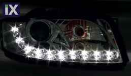 Φανάρια εμπρός led Dayline για Audi A4 (2001-2004) - chrome , χωρίς λάμπες (Η7) - σετ 2τμχ.