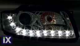 Φανάρια εμπρός led Dayline για Audi A4 (2001-2004) - μαύρα , χωρίς λάμπες (Η7) - σετ 2τμχ.