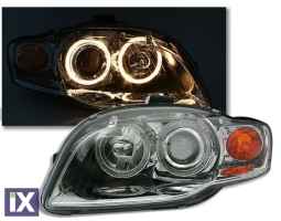 Φανάρια εμπρός angel eyes για Audi A4 (2004-2008) - chrome , χωρίς λάμπες (Η7) - σετ 2τμχ.