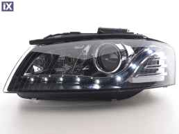 Φανάρια εμπρός led Dayline για Audi A3 (2003-2008) - μαύρα , χωρίς λάμπες (Η7) - σετ 2τμχ.