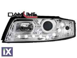 Φανάρια εμπρός led Dayline για Audi A4 (2001-2004) - chrome , με λάμπες (Η1) - σετ 2τμχ.