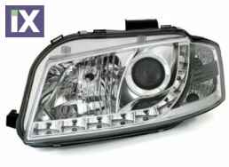 Φανάρια εμπρός led Dayline για Audi A3 (2003-2008) - χρωμίου , με λάμπες (Η1) - σετ 2τμχ.