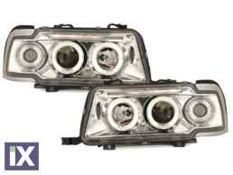 Φανάρια εμπρός angel eyes για Audi 80 B4 (1991-1994) - chrome , με λάμπες (Η1) - σετ 2τμχ.