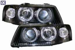 Φανάρια εμπρός angel eyes για Audi A3 (2003-2008) - μαύρα , χωρίς λάμπες (Η7) - σετ 2τμχ.